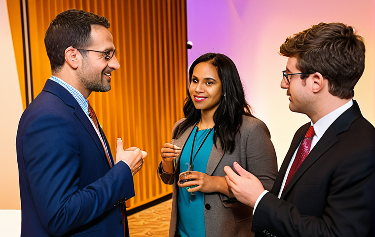 **A vibrant networking event filled with diverse professionals engaged in lively discussions about public policy, showcasing the importance of building connections in the field. Warm lighting, modern attire, and a sense of collaboration.**