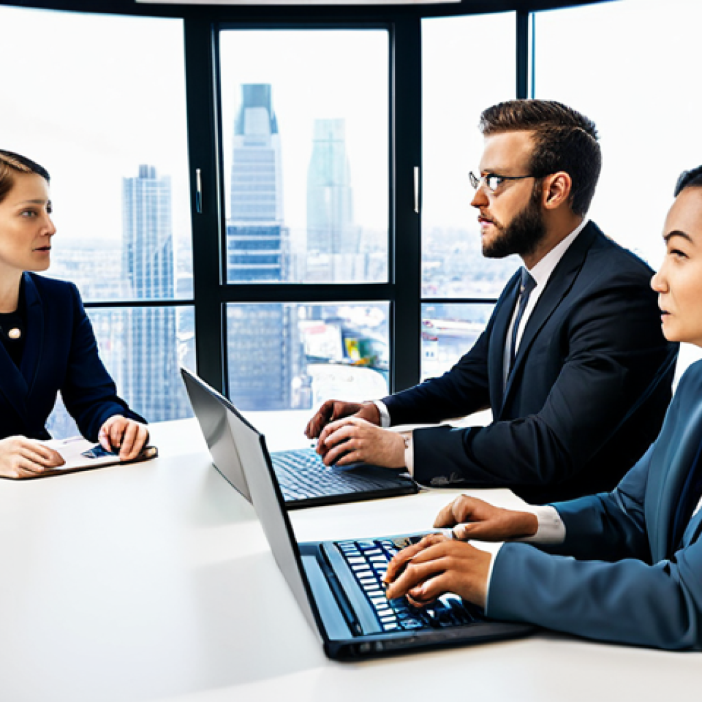 A diverse group of five professional policy analysts, composed of men and women of varying backgrounds, collaborating around a large, modern conference table. They are dressed in modest business suits and professional attire, actively engaged in a focused discussion. Papers, laptops, and a whiteboard with diagrams are visible. The setting is a brightly lit, contemporary office space with large windows overlooking a city skyline. The atmosphere is one of mutual trust and open communication, fostering innovative solutions. Professional photography, high resolution, soft studio lighting, perfect anatomy, correct proportions, natural pose, well-formed hands, proper finger count, natural body proportions, safe for work, appropriate content, fully clothed, professional, modest clothing.