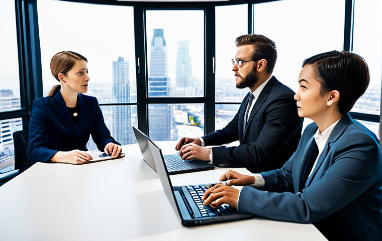 A diverse group of five professional policy analysts, composed of men and women of varying backgrounds, collaborating around a large, modern conference table. They are dressed in modest business suits and professional attire, actively engaged in a focused discussion. Papers, laptops, and a whiteboard with diagrams are visible. The setting is a brightly lit, contemporary office space with large windows overlooking a city skyline. The atmosphere is one of mutual trust and open communication, fostering innovative solutions. Professional photography, high resolution, soft studio lighting, perfect anatomy, correct proportions, natural pose, well-formed hands, proper finger count, natural body proportions, safe for work, appropriate content, fully clothed, professional, modest clothing.
