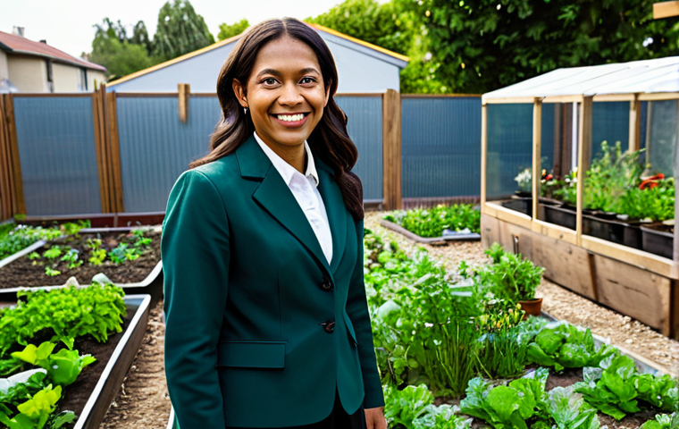 A compassionate female policy analyst, fully clothed in modest professional business attire, standing within a thriving community garden project. She is observing diverse community members engaging happily with the space, subtly demonstrating the positive, tangible impact of successful urban development policies. The scene is bathed in warm, natural daylight, set in a well-maintained, green urban area with modern, inclusive design elements. The image conveys a sense of community, progress, and human connection, highlighting the rewarding aspect of public service. safe for work, appropriate content, fully clothed, professional, perfect anatomy, natural pose, correct proportions, well-formed hands, proper finger count, natural body proportions, professional photography, high quality.