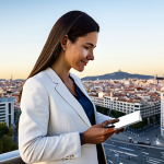 Urban Planning Policy Analyst**

"A professional urban planner in a modest business casual outfit, standing in front of a modern city landscape in Madrid, Spain. She is reviewing blueprints with a tablet in hand. The scene should convey innovation and progress. Fully clothed, appropriate attire, safe for work, perfect anatomy, natural proportions, professional, family-friendly, high-resolution, detailed."

**