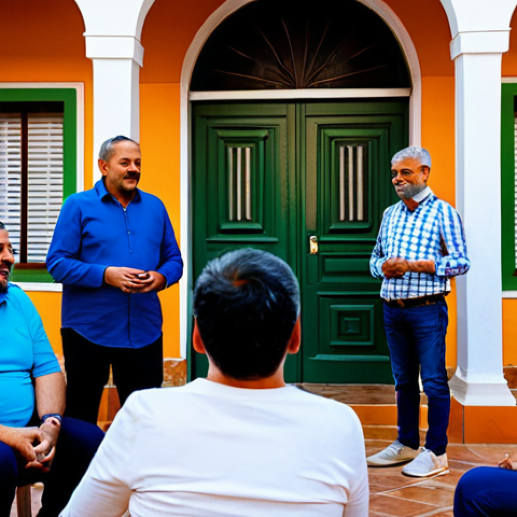 정책분석사와 실무에 기반한 정책 연구 - "A community mediation session in a vibrant, safe neighborhood in Seville, Spain. Diverse group of f...
