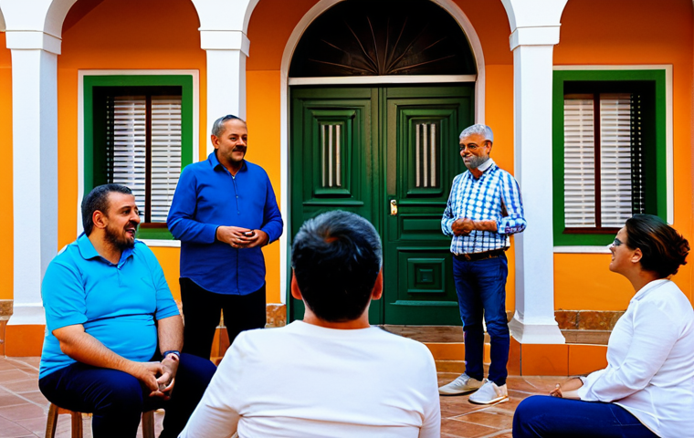 정책분석사와 실무에 기반한 정책 연구 - "A community mediation session in a vibrant, safe neighborhood in Seville, Spain. Diverse group of f...