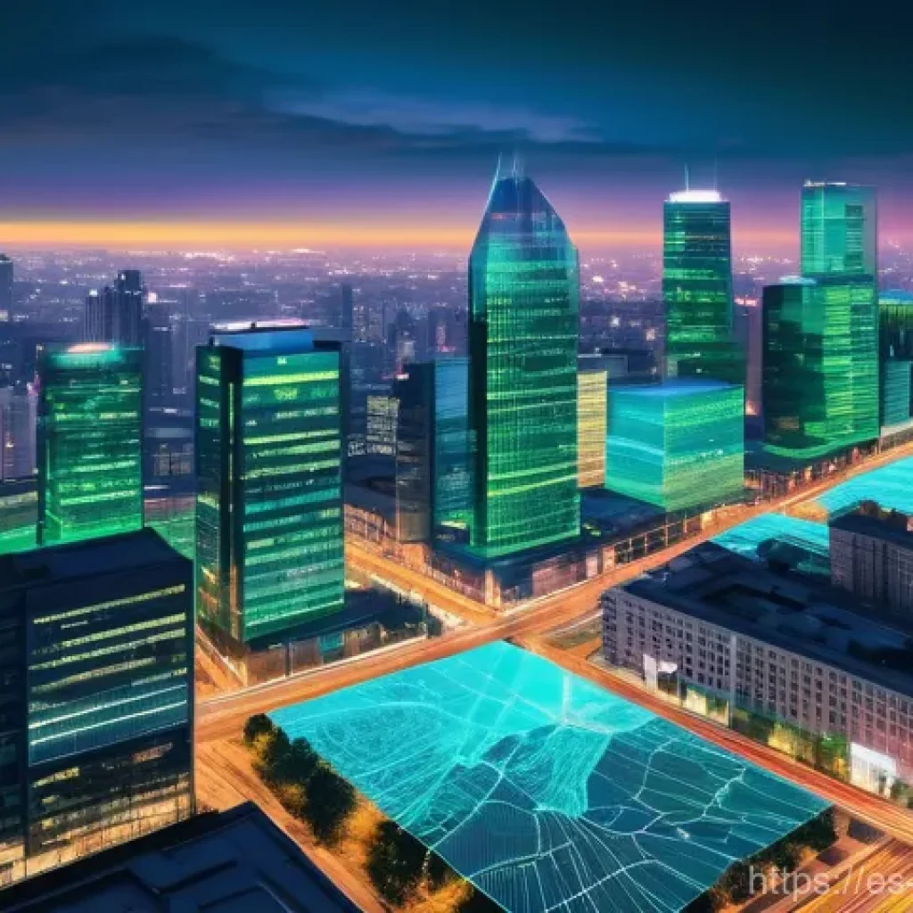 정책분석사와 데이터 활용 성공 사례 - **Prompt:** A vibrant, futuristic cityscape at dusk, seen from an elevated perspective. Digital data...