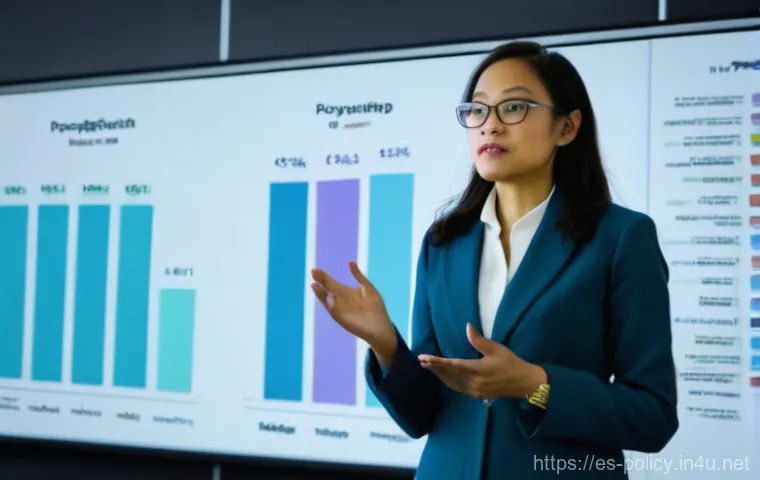 정책분석사와 커뮤니케이션 능력 - **Prompt:** A confident female policy analyst, in her late 30s, wearing professional business attire...