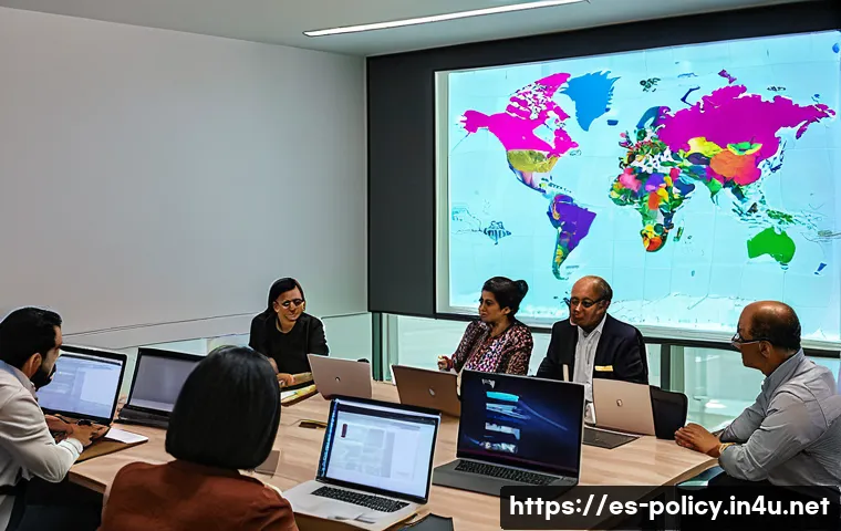 정책분석사 실무에서의 주요 과제 - A detailed scene of a multidisciplinary policy analysis workshop set in a modern office in a Spanish...