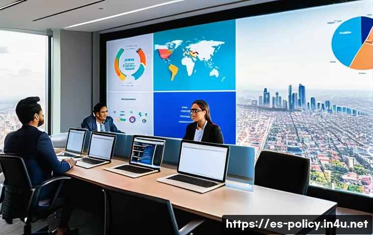 정책분석사와 효과적인 보고서 작성법 - A professional office setting in Mexico City with a diverse group of government policy analysts and ...