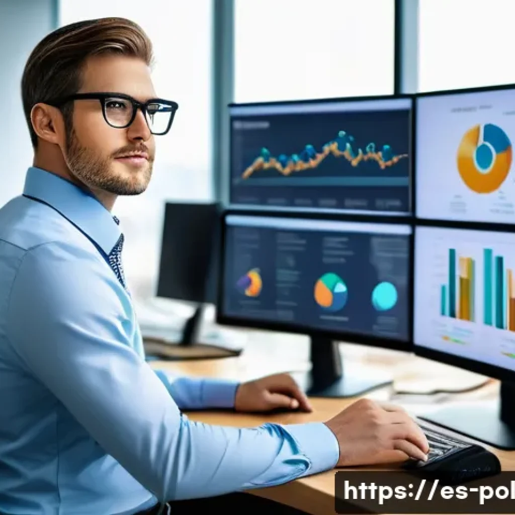 정책분석사 연봉 인상 사례 - A professional public policy analyst in a modern office environment, working with multiple computer ...