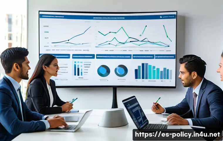 정책분석사와 공공정책 수립 사례 연구 - A diverse group of Latin American public policy analysts in a modern office setting, collaborating o...