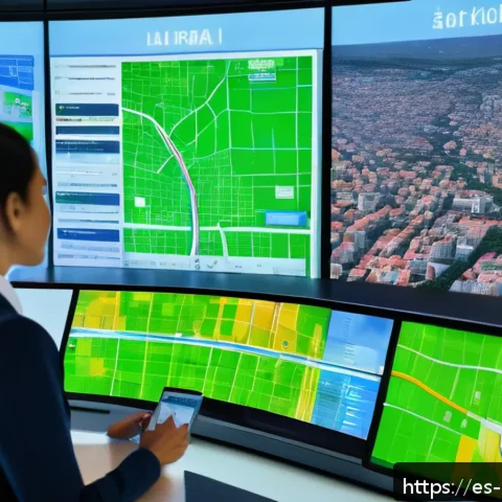 정책분석사와 데이터 분석 성공 사례와 연구 - A vibrant urban planning control room in a modern Latin American city, featuring large digital scree...